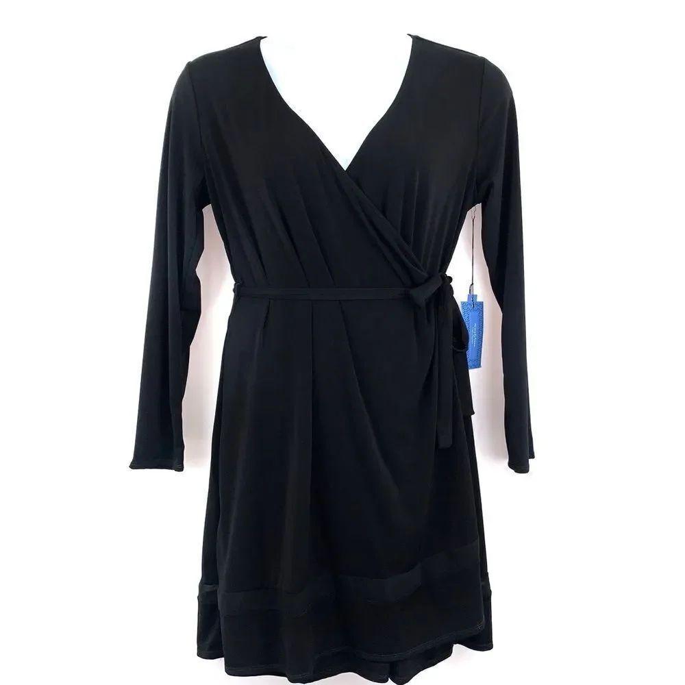 Simply Vera Wang Black Wrap Dress V-neck Sz Large